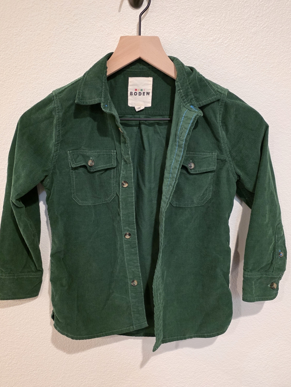 Mini Boden Dark Green Corduroy Button-Down Shirt